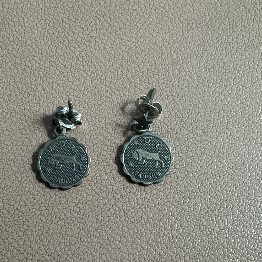 Silver Zodiac Taurus Earrings‎
